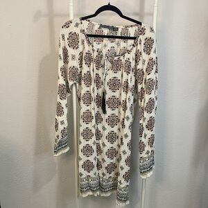 Bohemian Print Midi Dress in Cream and Black
